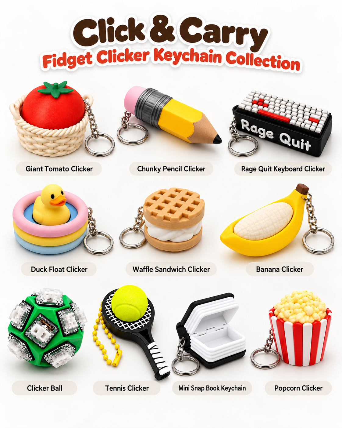 Click & Carry Fidget Clicker Keychain Collection