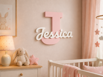 Personalized Kids Name Sign with Initial Letter – Custom Nursery Name Board for Tabletop & Wall Decor