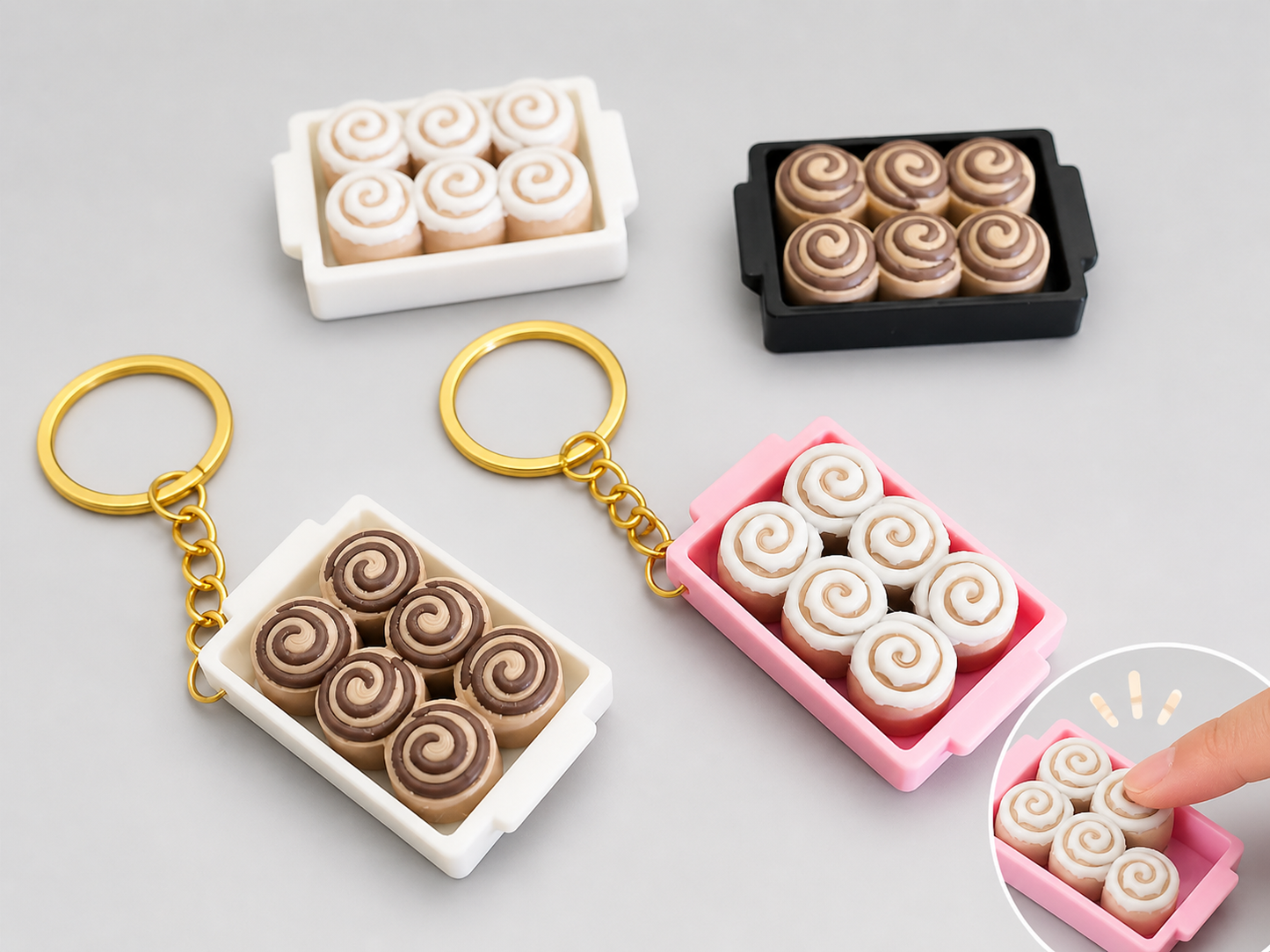 Cute cinnamon roll keychain bag charm for handbags backpacks school bags and keys