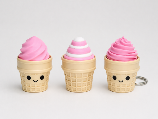Cute pink ice cream keychain for school bags, handbags, backpacks, sling bags, car keys and house keys
