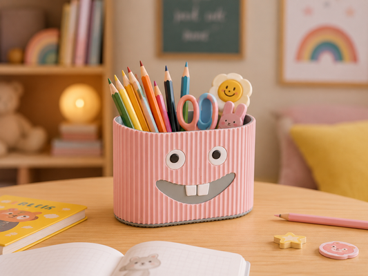 Cute kids bathroom organizer for toothbrushes, toothpaste and daily washroom essentials