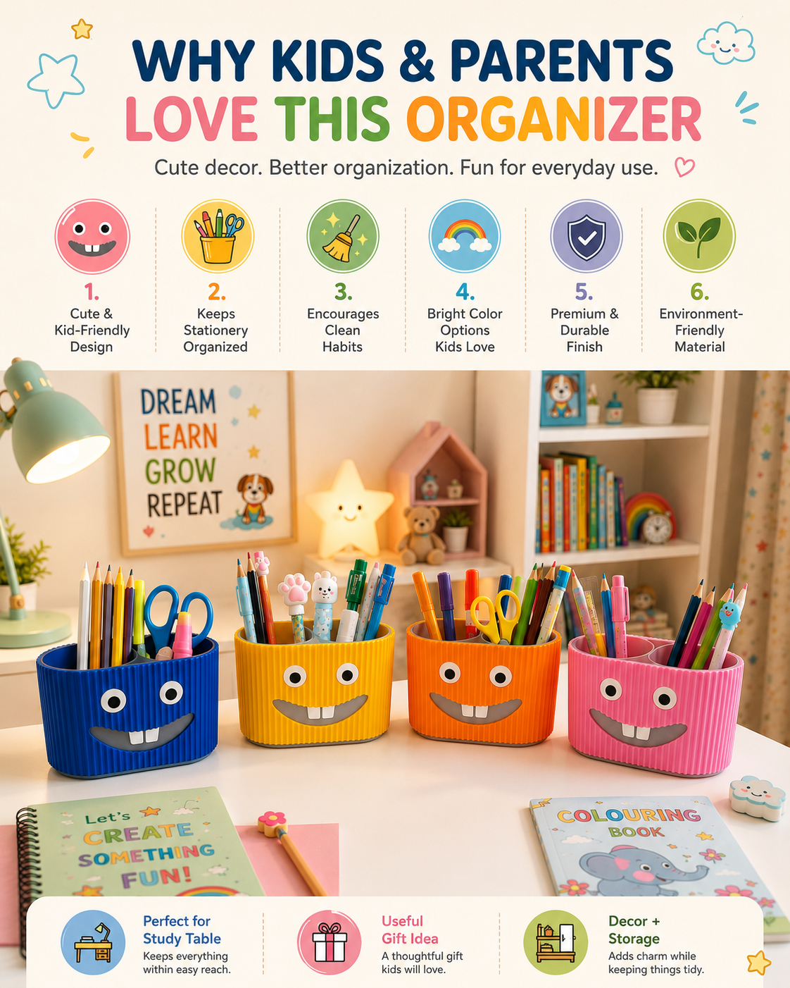 Cute toothbrush holder for children’s bathroom made with premium plant-based material