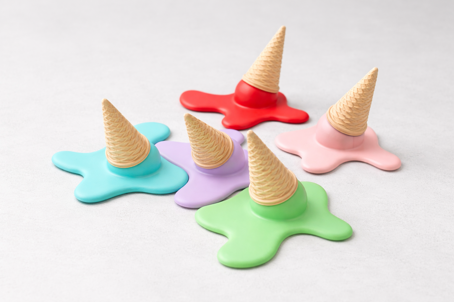 Colorful ice cream cone coasters on a light gray background