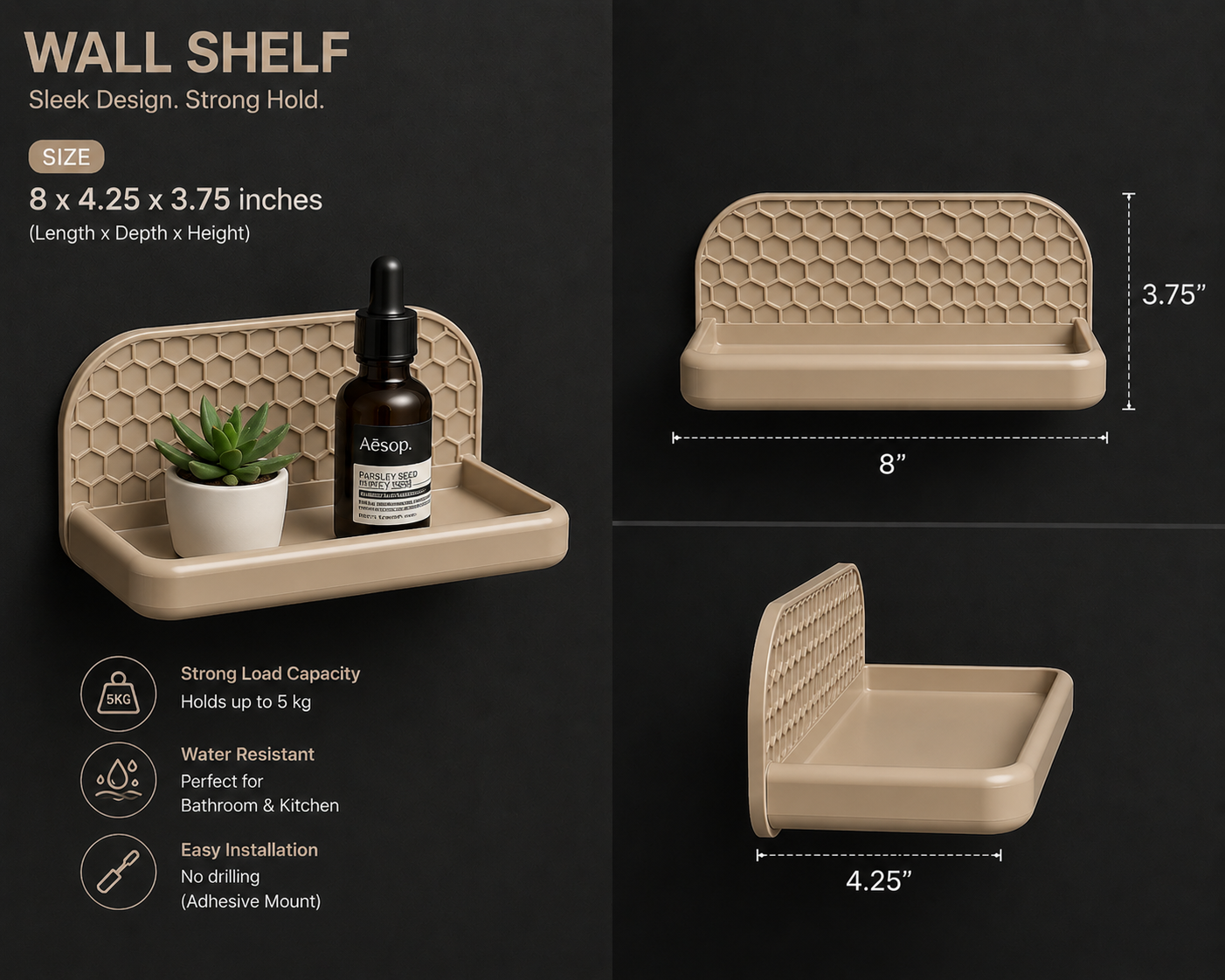 Designer honeycomb bathroom wall shelf for modern interiors