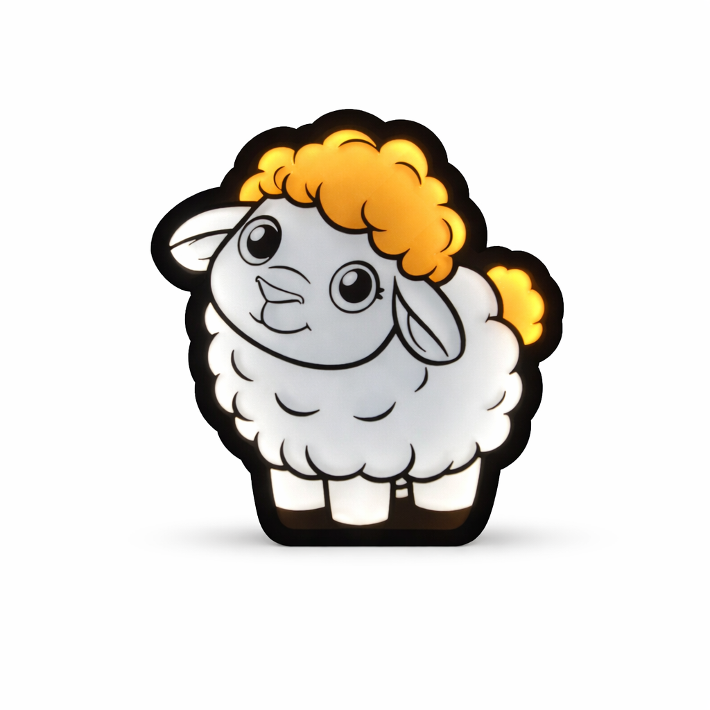 Cartoon sheep with yellow hair on a white background