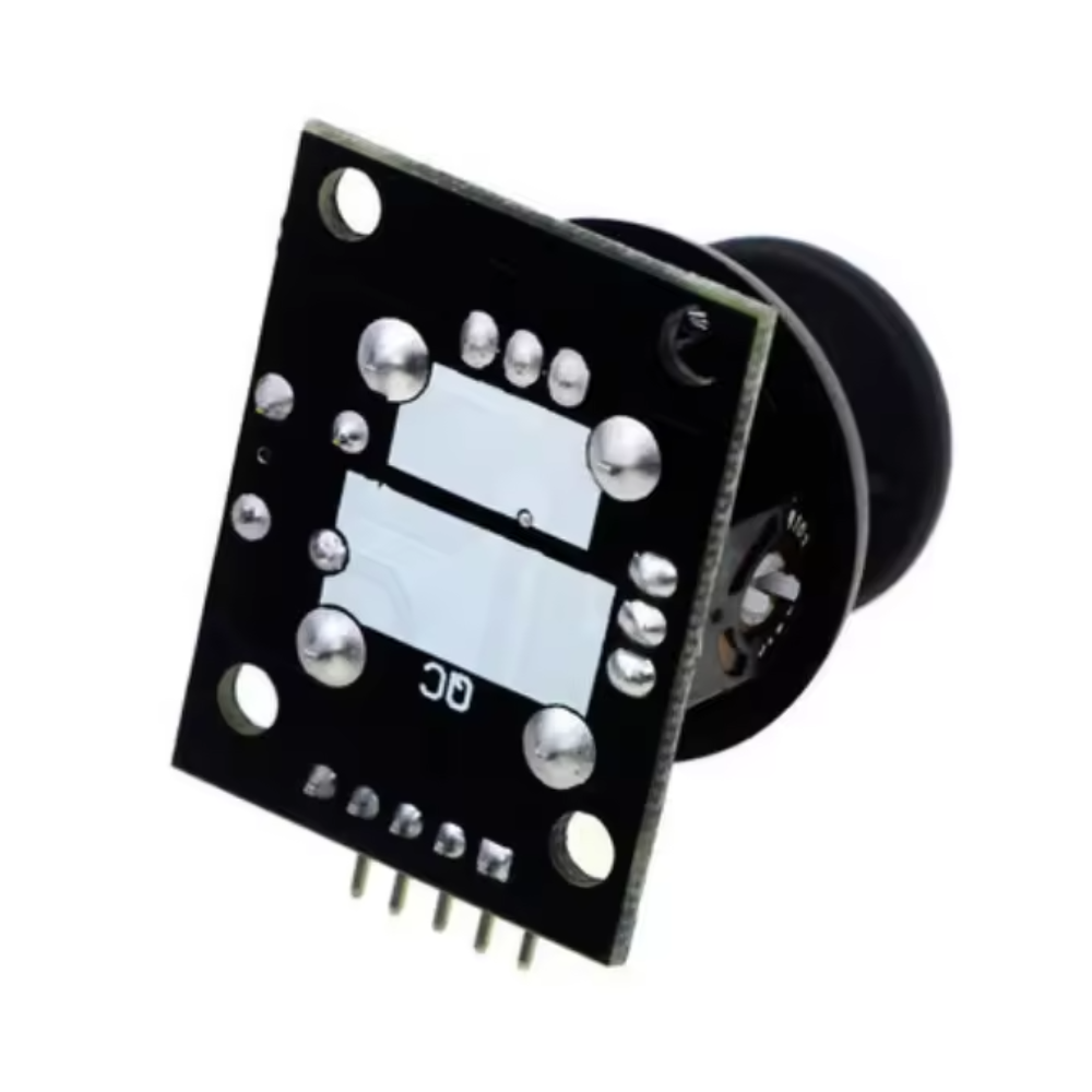 Electronic sensor module with a black casing on a white background