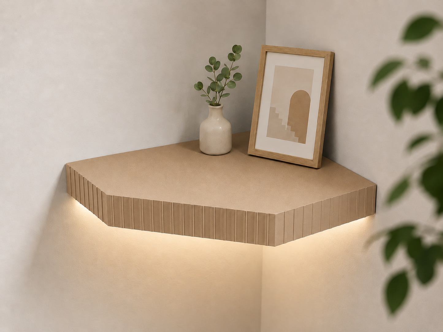 Parametric Corner Wall Shelf with Optional LED Groove – Customizable Rounded & Angular Design