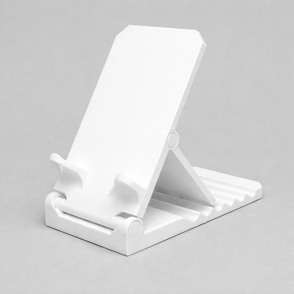 White phone stand on a gray background