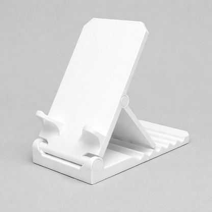 White phone stand on a gray background