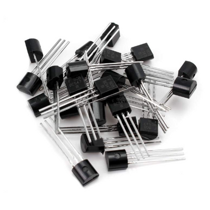 Collection of electronic transistors on a white background