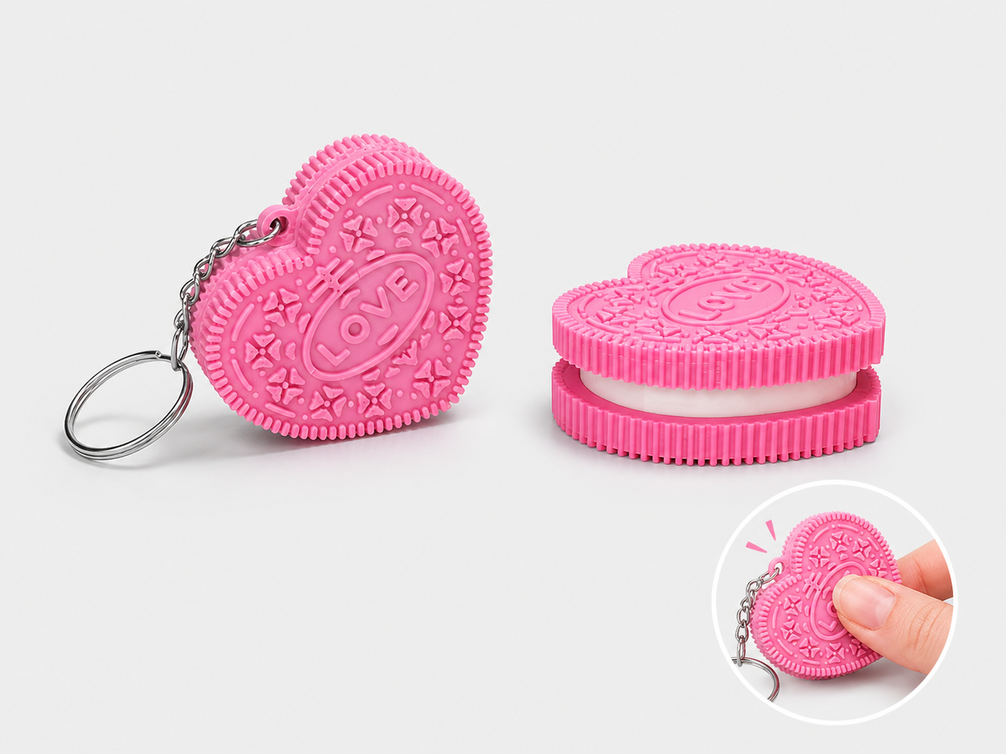 Pink heart shape cookie keychain for bags backpacks car keys house keys and gifting