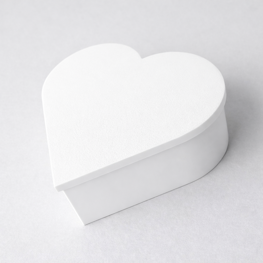 Heart-shaped white box on a light gray background