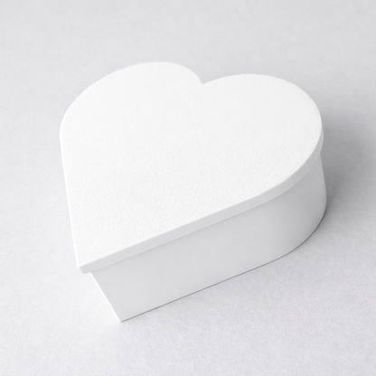 Heart-shaped white box on a light gray background