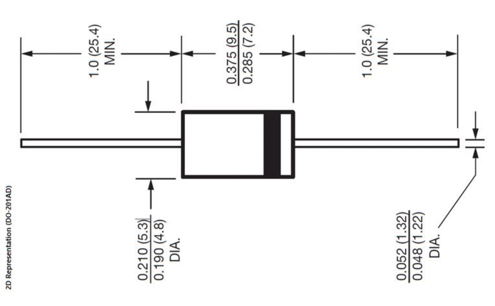 Technical drawing of a rectangular component with dimensions