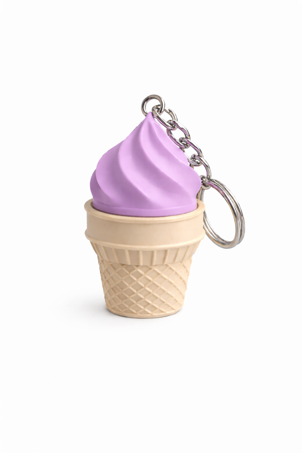 Purple ice cream cone keychain on a white background
