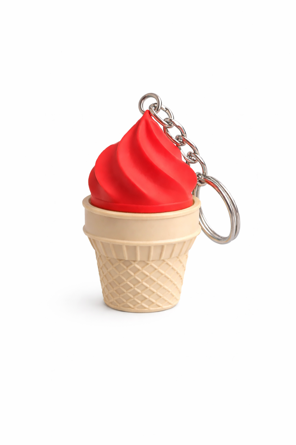 Red ice cream cone keychain on a white background