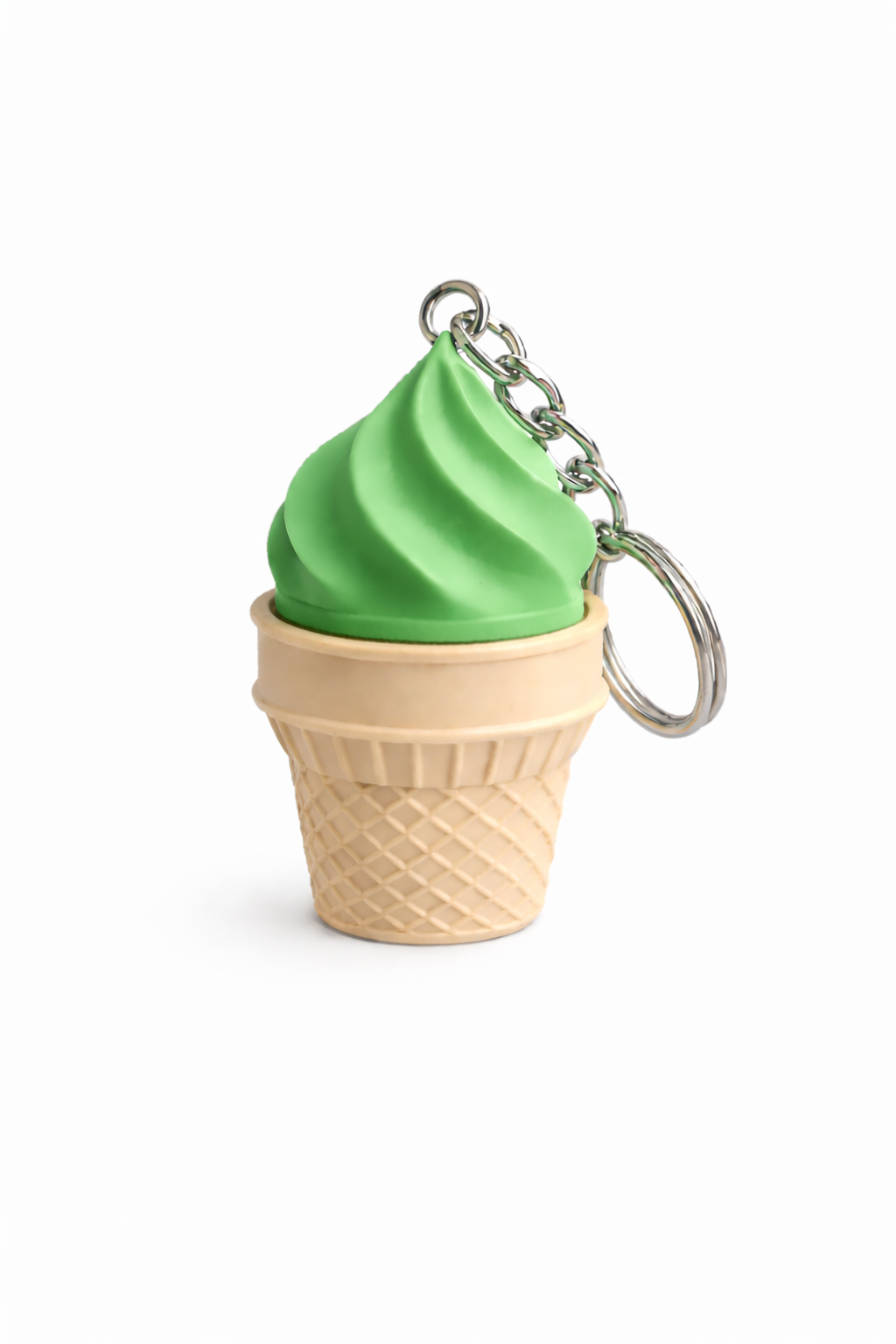 Green ice cream cone keychain on a white background