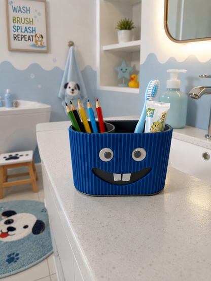 Kids toothpaste and brush holder with ribbed finish for organized and playful bathroom decor