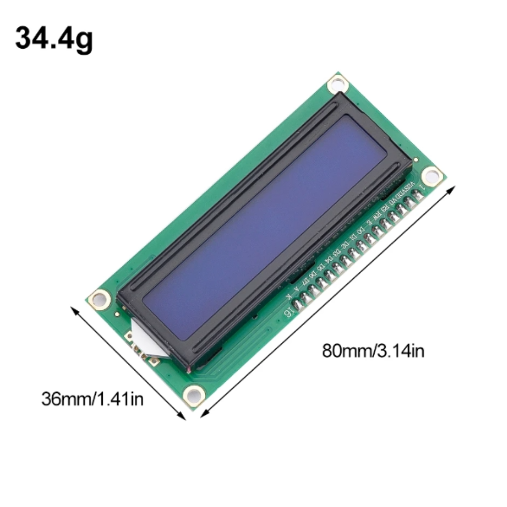 LCD screen with dimensions and weight on a white background