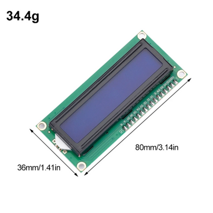 LCD screen with dimensions and weight on a white background