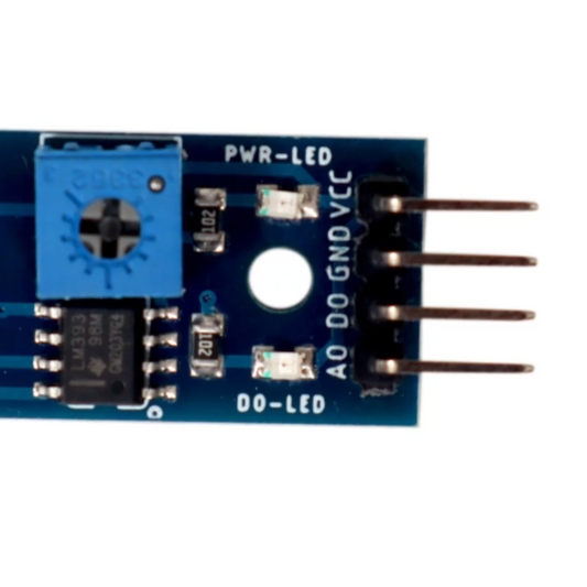 Electronic component with labeled pins on a white background