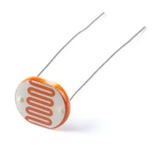 Round electronic component with orange and white design on a white background