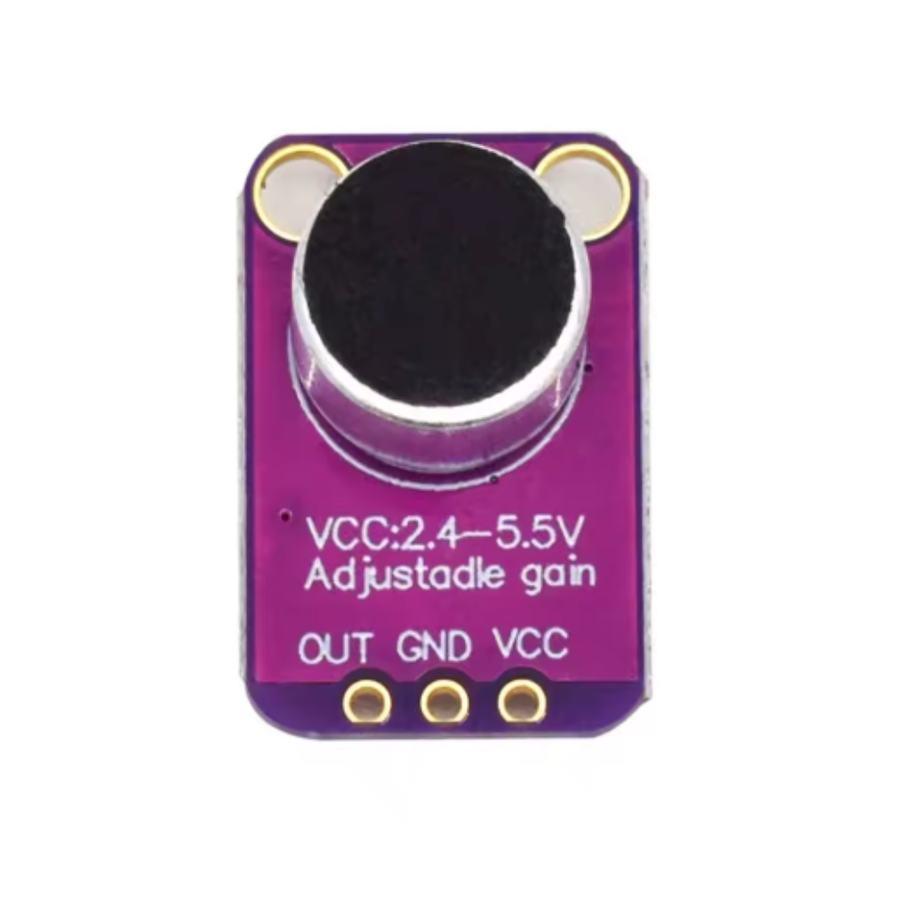 Purple sensor module with a black lens on a white background