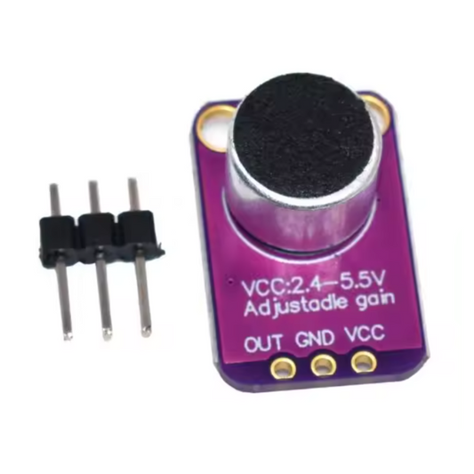 Purple audio sensor module with connectors on a white background