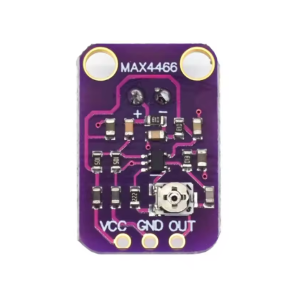 Purple circuit board with 'MAX4466' label on a white background