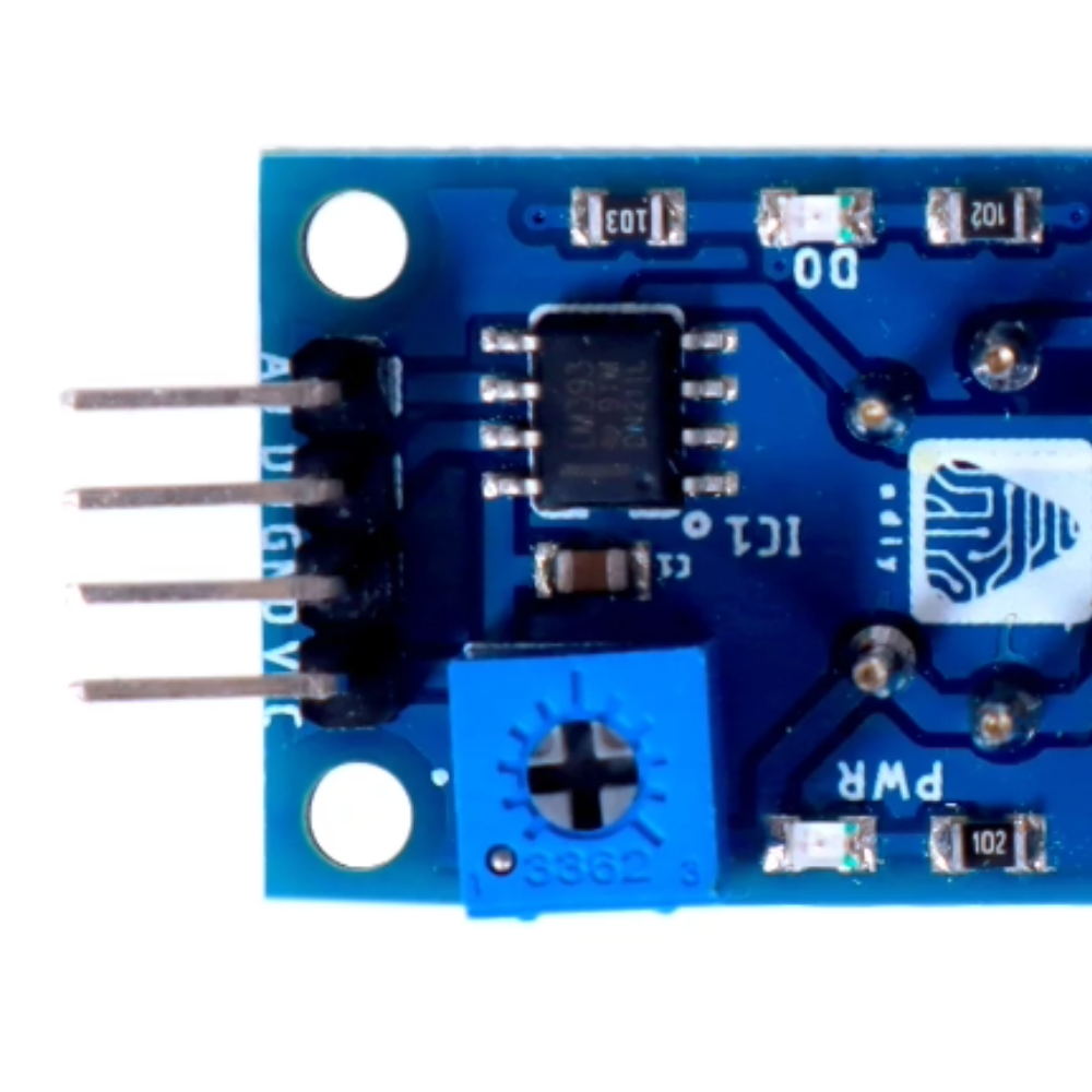 Blue electronic circuit board with components on a white background