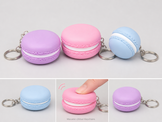 Cute macaron clicker keychain attached to car keys house keys and daily keyrings
