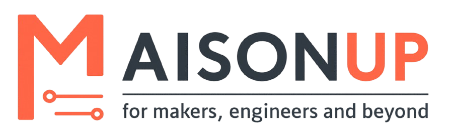 Logo of Maisonup with text 'for makers, engineers and beyond' on a white background