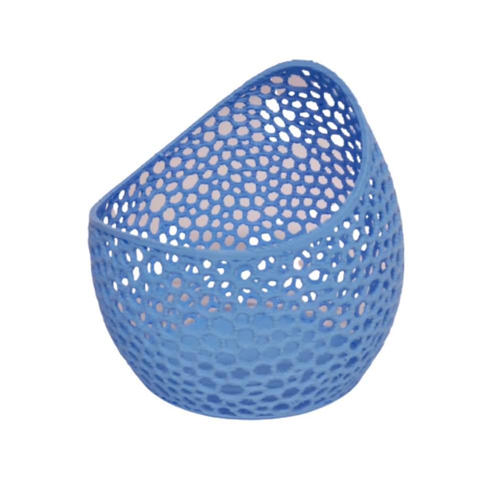 Blue woven basket on a white background