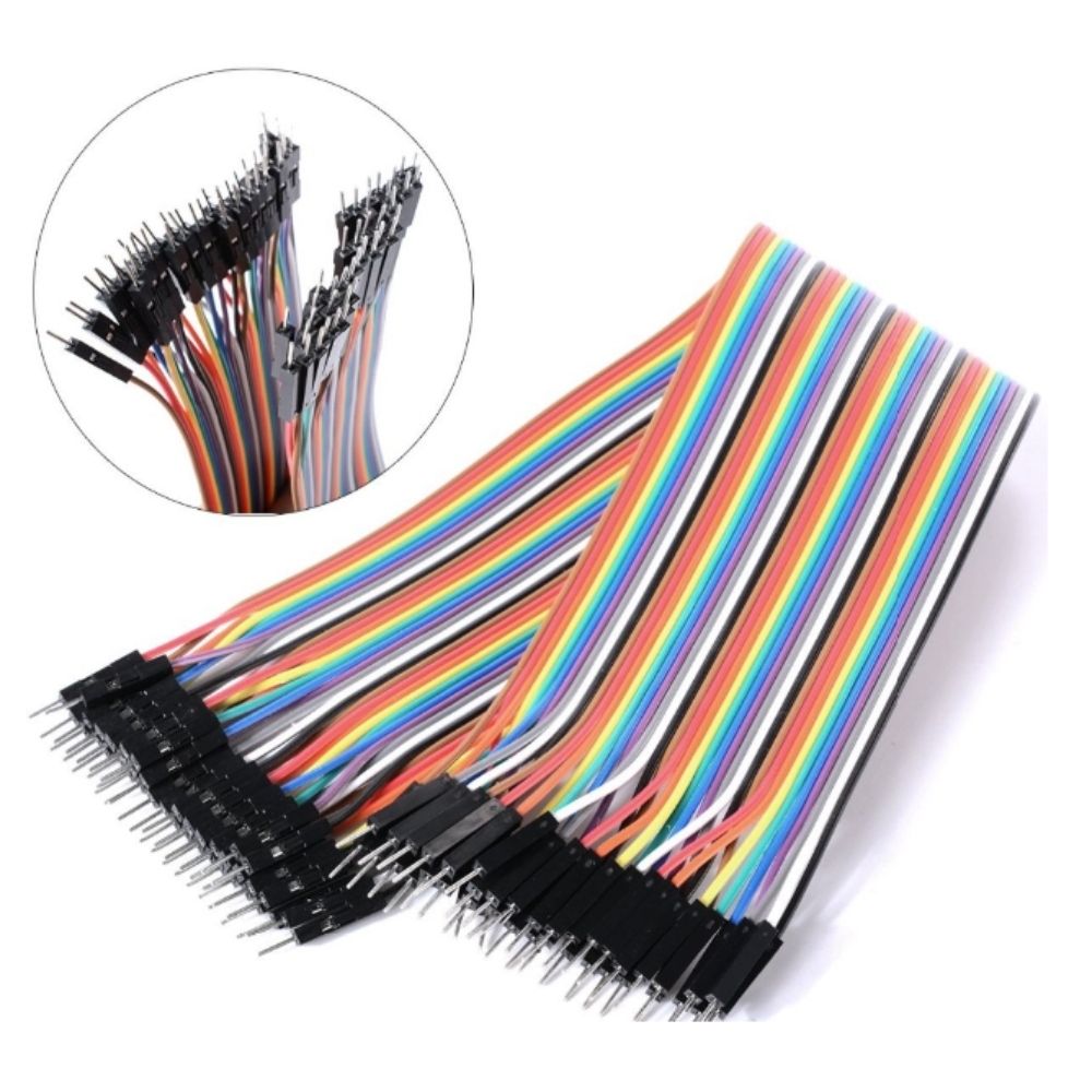 Set of multicolored wires with black connectors on a white background