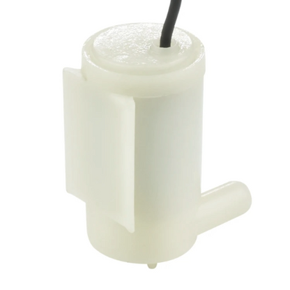White plastic component with a black wire on a white background