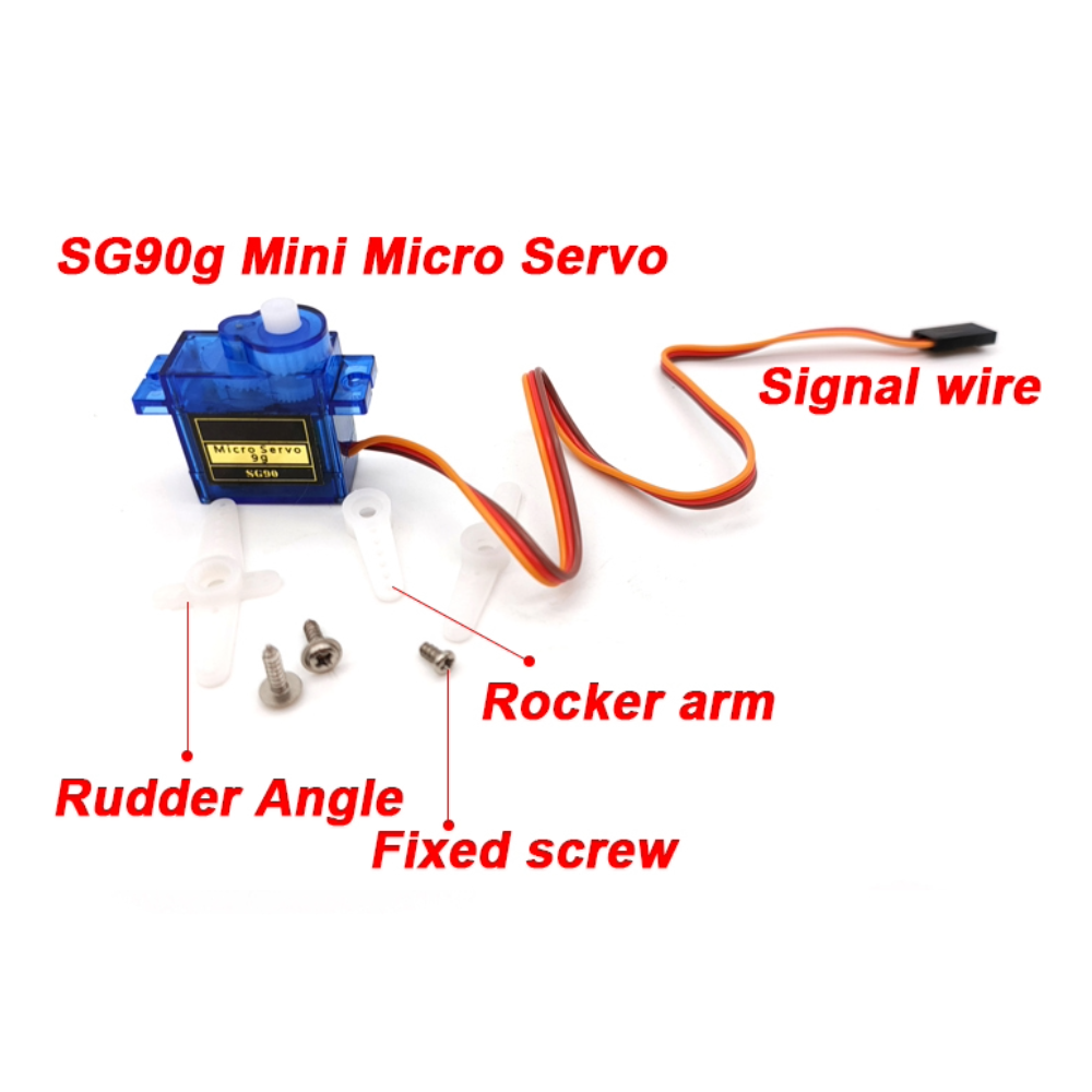 SG90g Mini Micro Servo with labeled parts on a white background