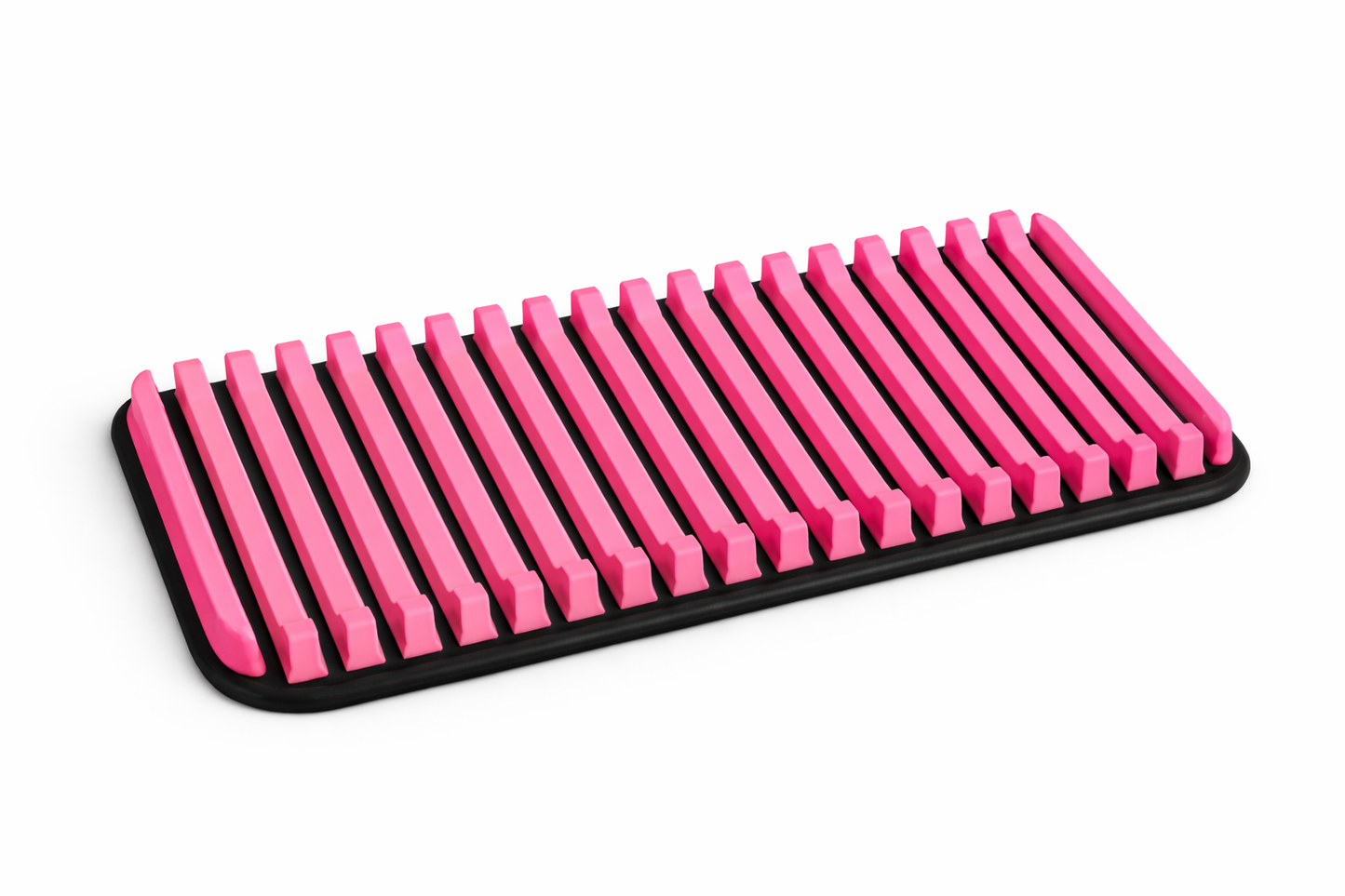 Pink pet mat with black border on a white background
