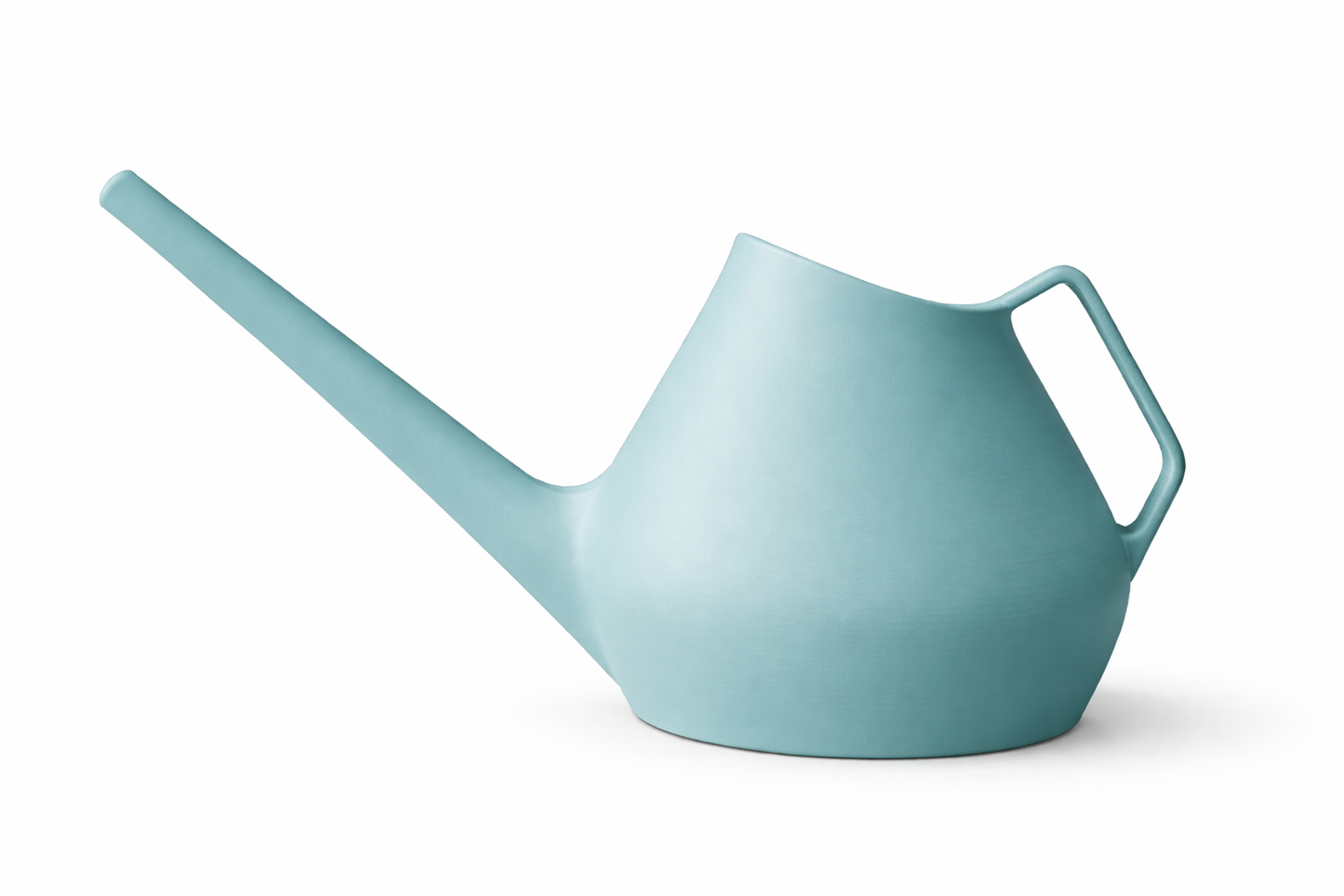 Light blue watering can on a white background