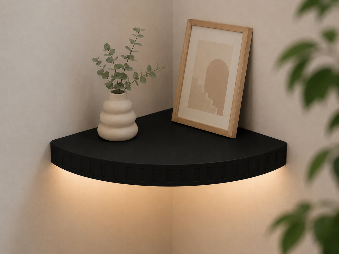 Parametric Corner Wall Shelf with Optional LED Groove – Customizable Rounded & Angular Design