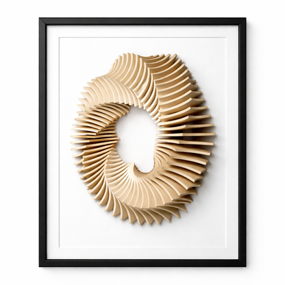 Decorative wall art with a circular, wavy design in a black frame on a white background
