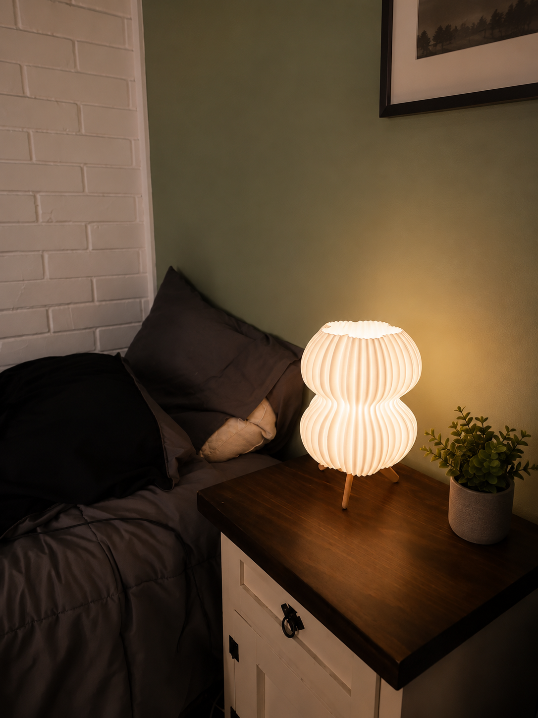 Modern bubble bedside table lamp with soft glow and tripod base for nightstand and bedroom styling