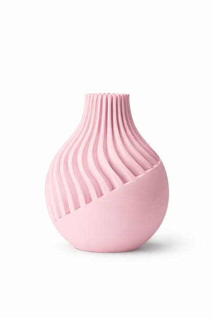 Pink textured vase on a white background