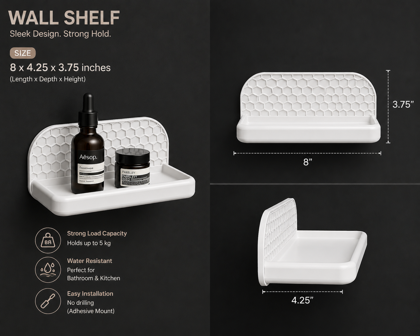 Designer honeycomb bathroom wall shelf for modern interiors