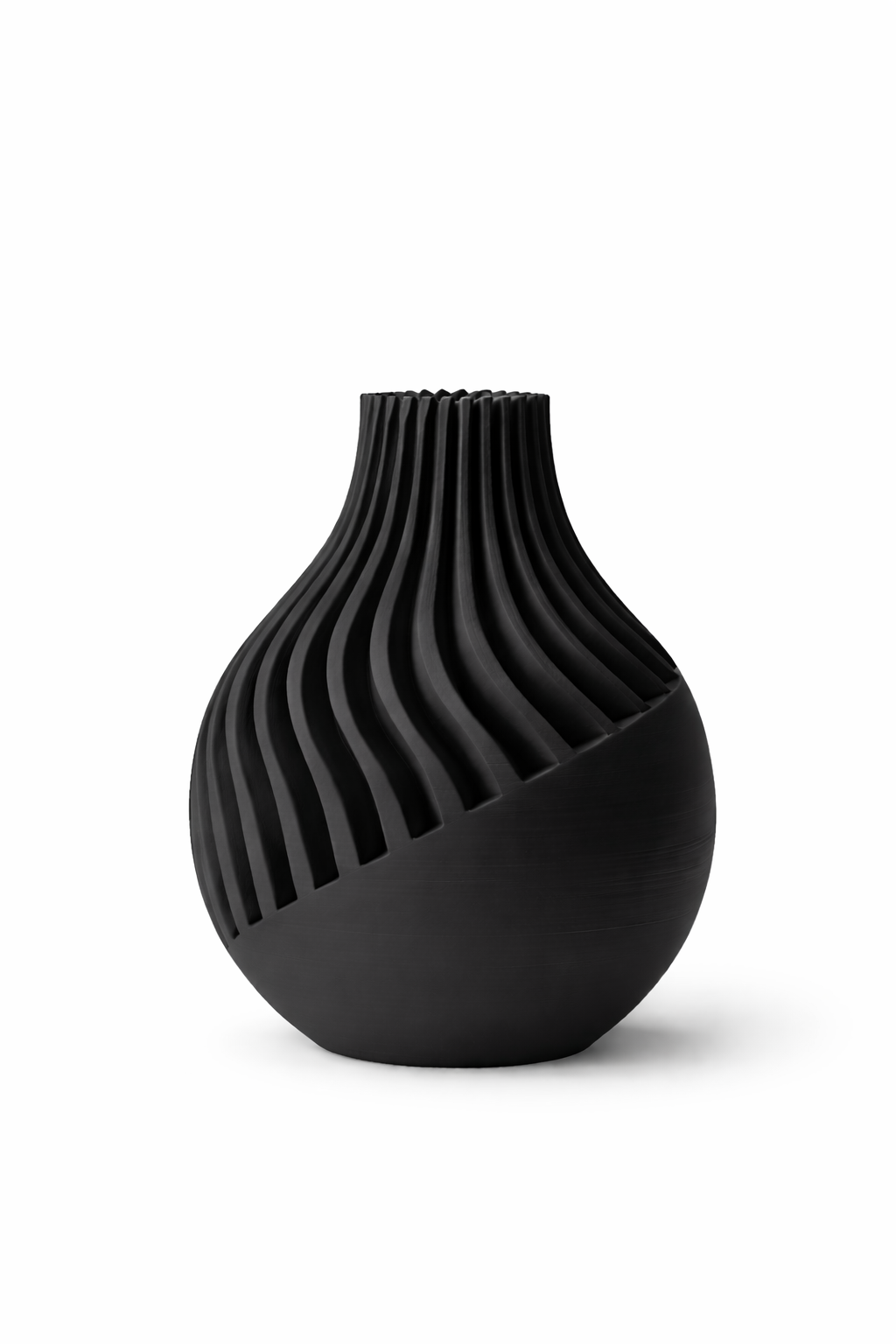 Black textured vase on a white background