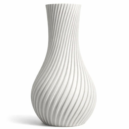 Modern spiral decorative flower vase in white with textured ribbed design, ideal for living room, office desk, table décor and contemporary home styling