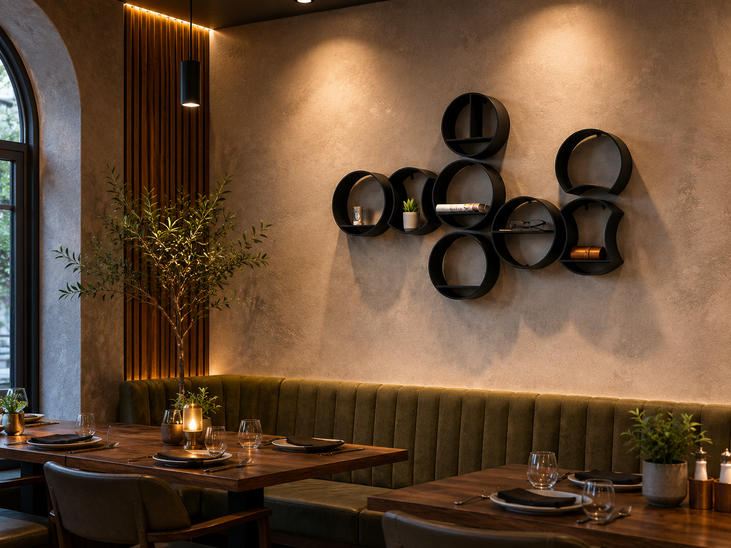 Modular statement wall shelf set styled for cafe, restaurant and premium interior decor