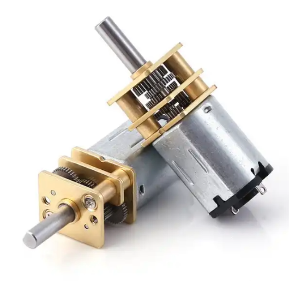 Two mechanical gear motors on a white background