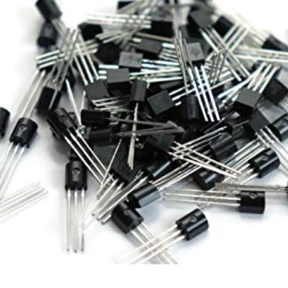 Pile of electronic transistors on a white background