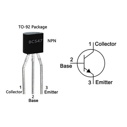 Transistor with TO-92 package and its symbol diagram on a white background