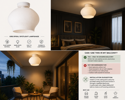 Orb spiral spotlight lampshade with installation instructions and usage tips.